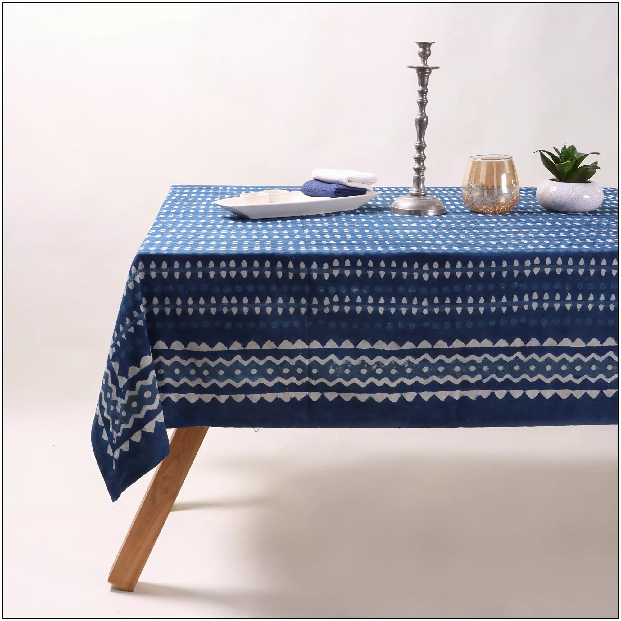 Hand Block Dabu Indigo Print Beautiful Cotton Table Cover 6 Seater